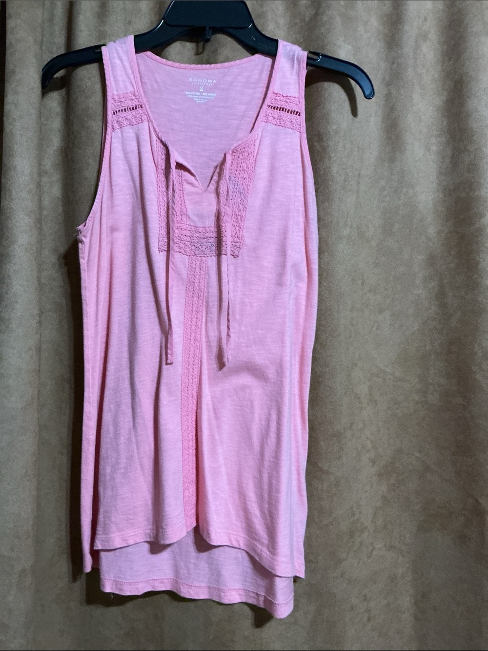 Sonoma Pink Crochet-Trim Tank Top